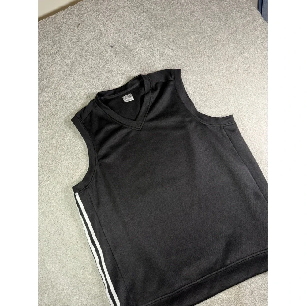 Adidas Golf ClimaLite Sweater Vest Knit Black V-Neck 3 Stripe Pullover Men's 2XL
